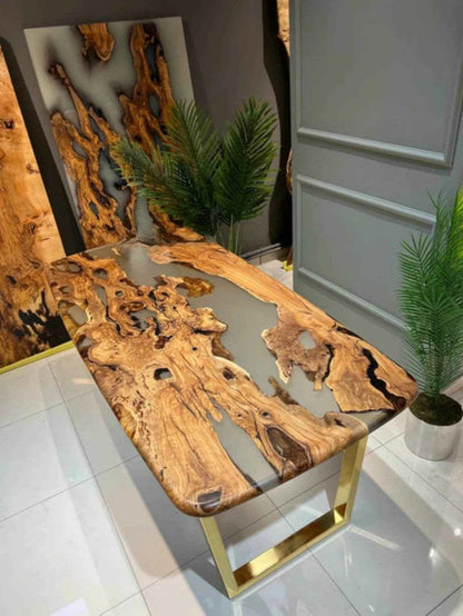 Silver Translucent Resin Dining Table | Modern Wooden Dining Table with legs - Pacific Resin Art
