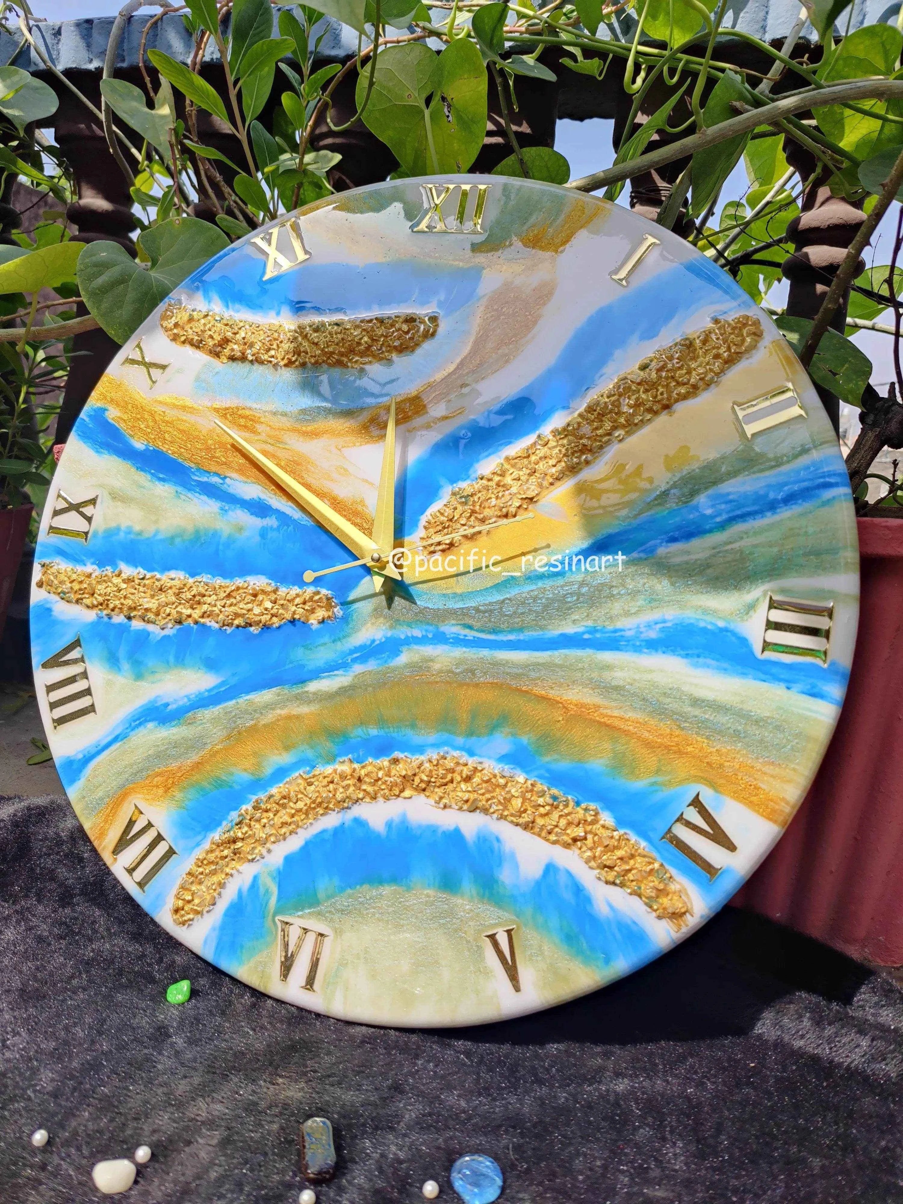 Skyblue oasis Resin wall clock | Premium Epoxy Art - Pacific Resin Art