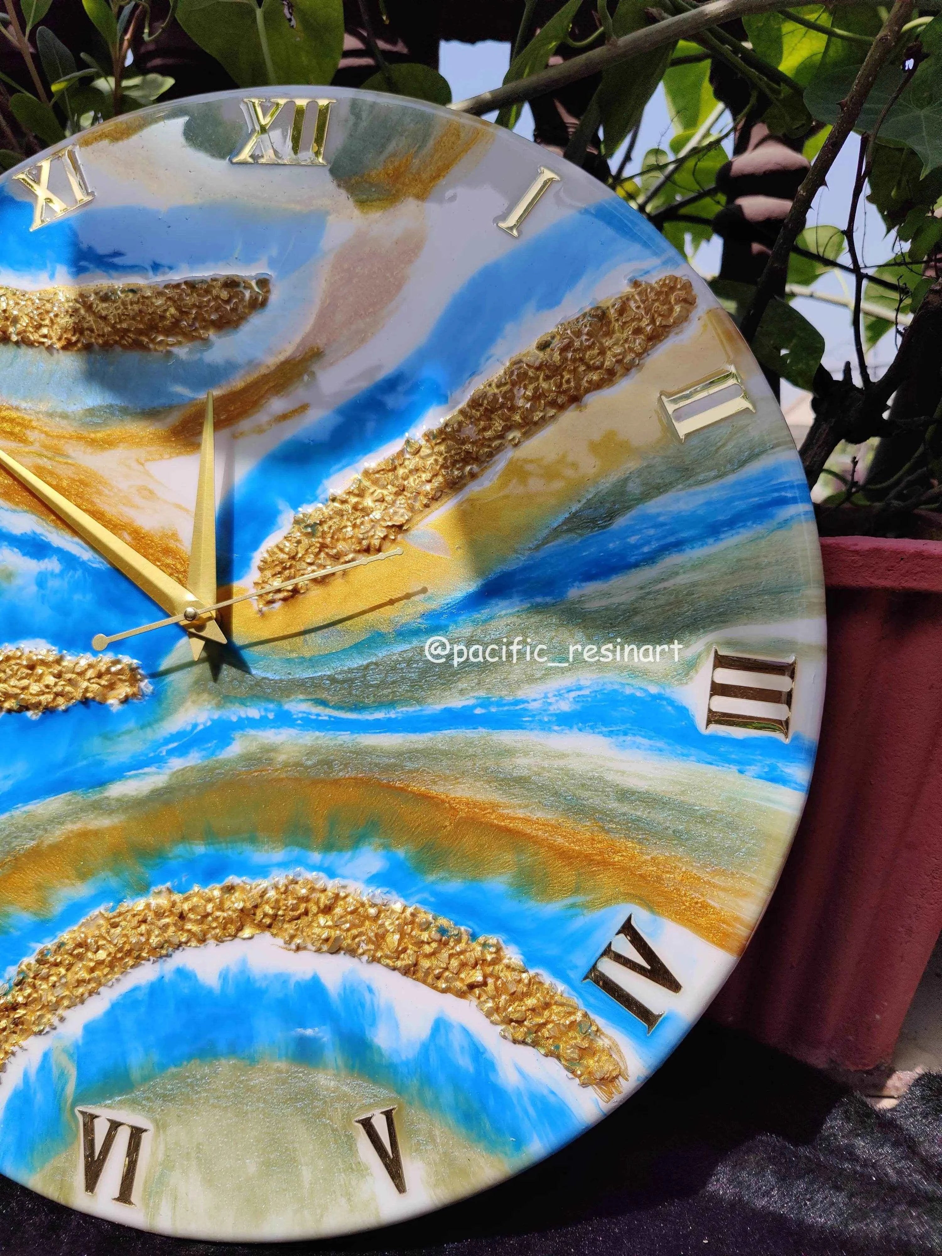Skyblue oasis Resin wall clock | Premium Epoxy Art - Pacific Resin Art