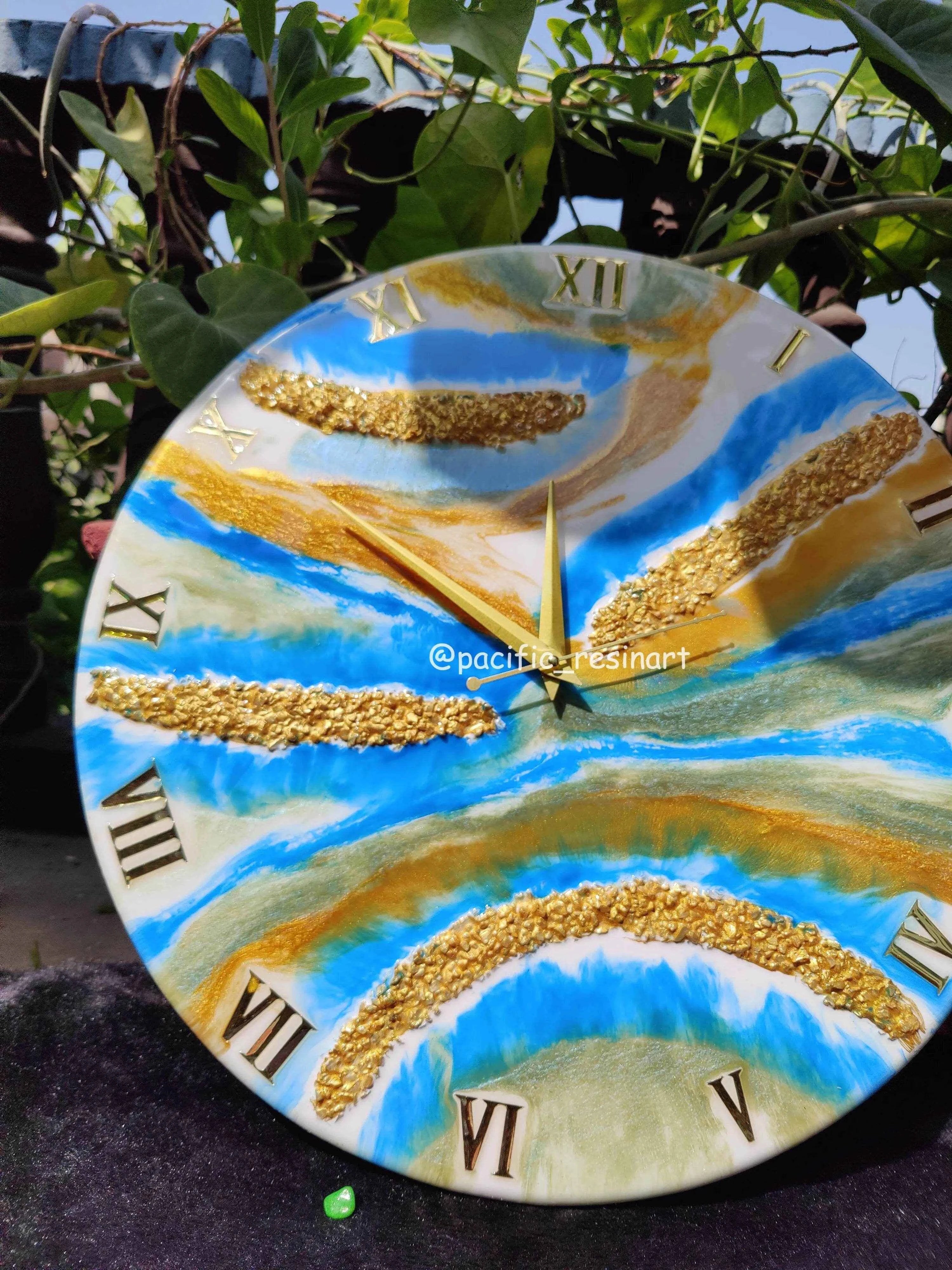Skyblue oasis Resin wall clock | Premium Epoxy Art - Pacific Resin Art