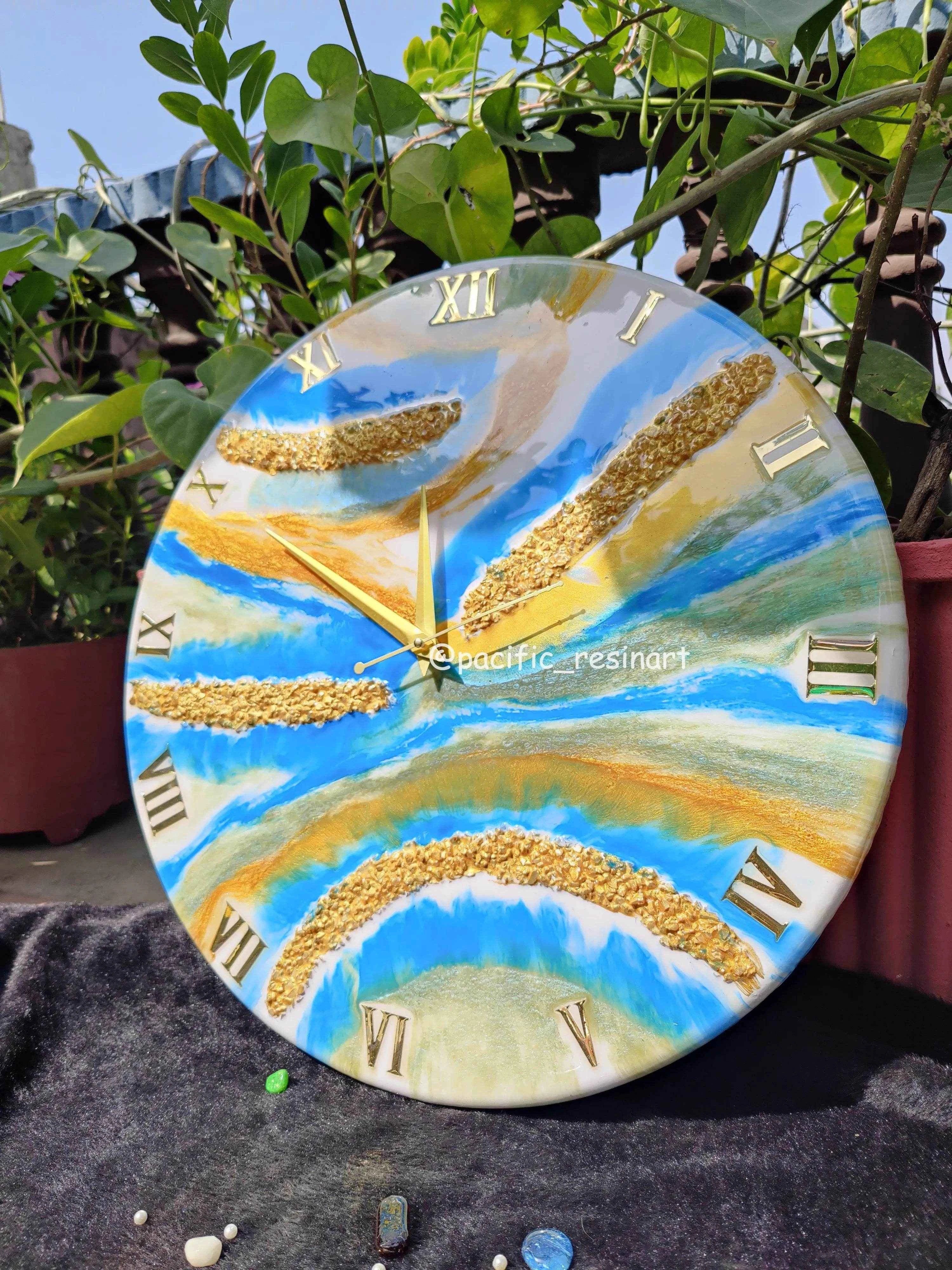 Skyblue oasis Resin wall clock | Premium Epoxy Art - Pacific Resin Art
