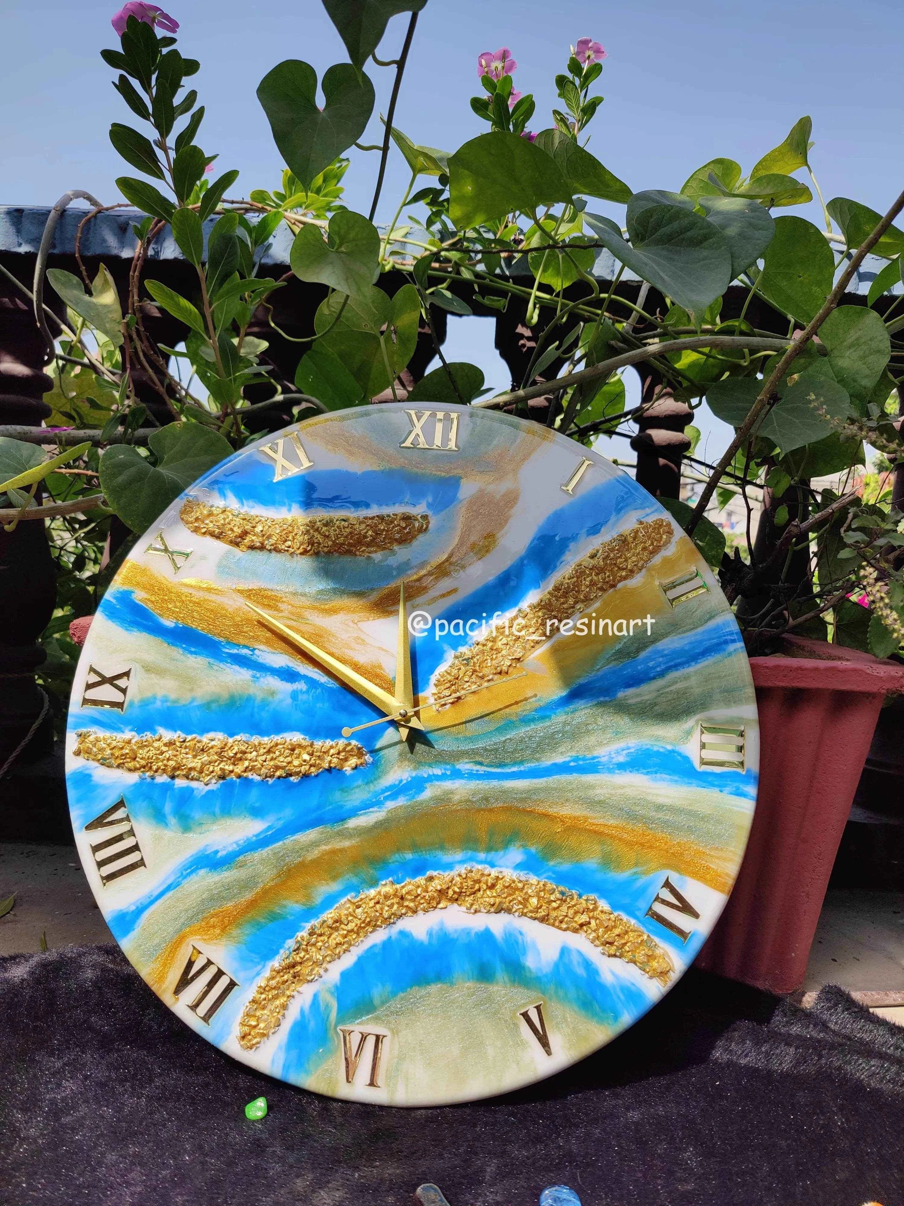 Skyblue oasis Resin wall clock | Premium Epoxy Art - Pacific Resin Art
