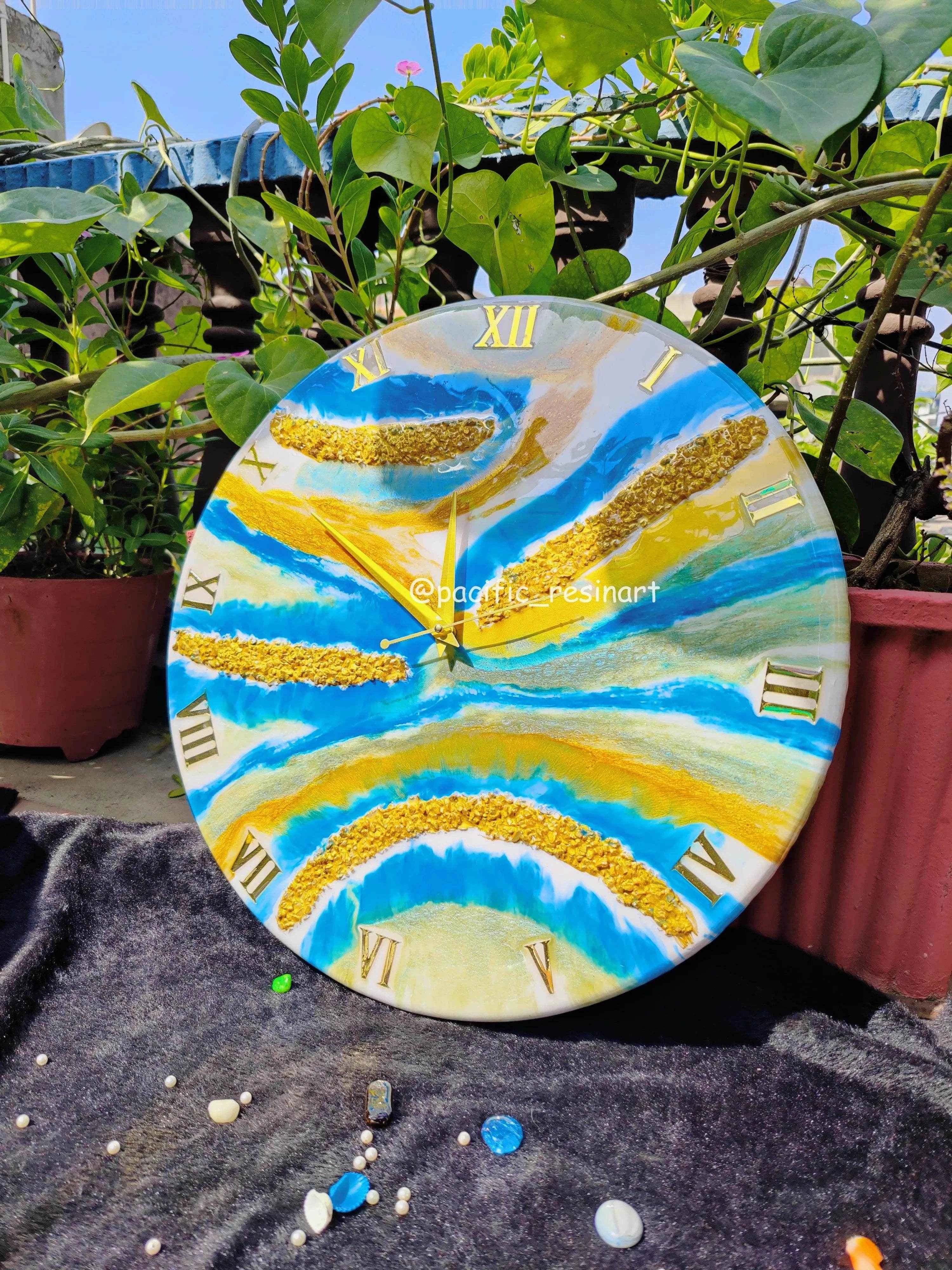 Skyblue oasis Resin wall clock | Premium Epoxy Art - Pacific Resin Art