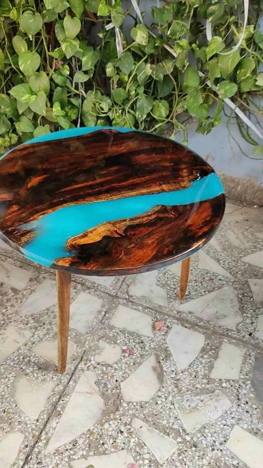 Sky Blue River Resin Coffee Table | Wooden Table for Living Room - Pacific Resin Art