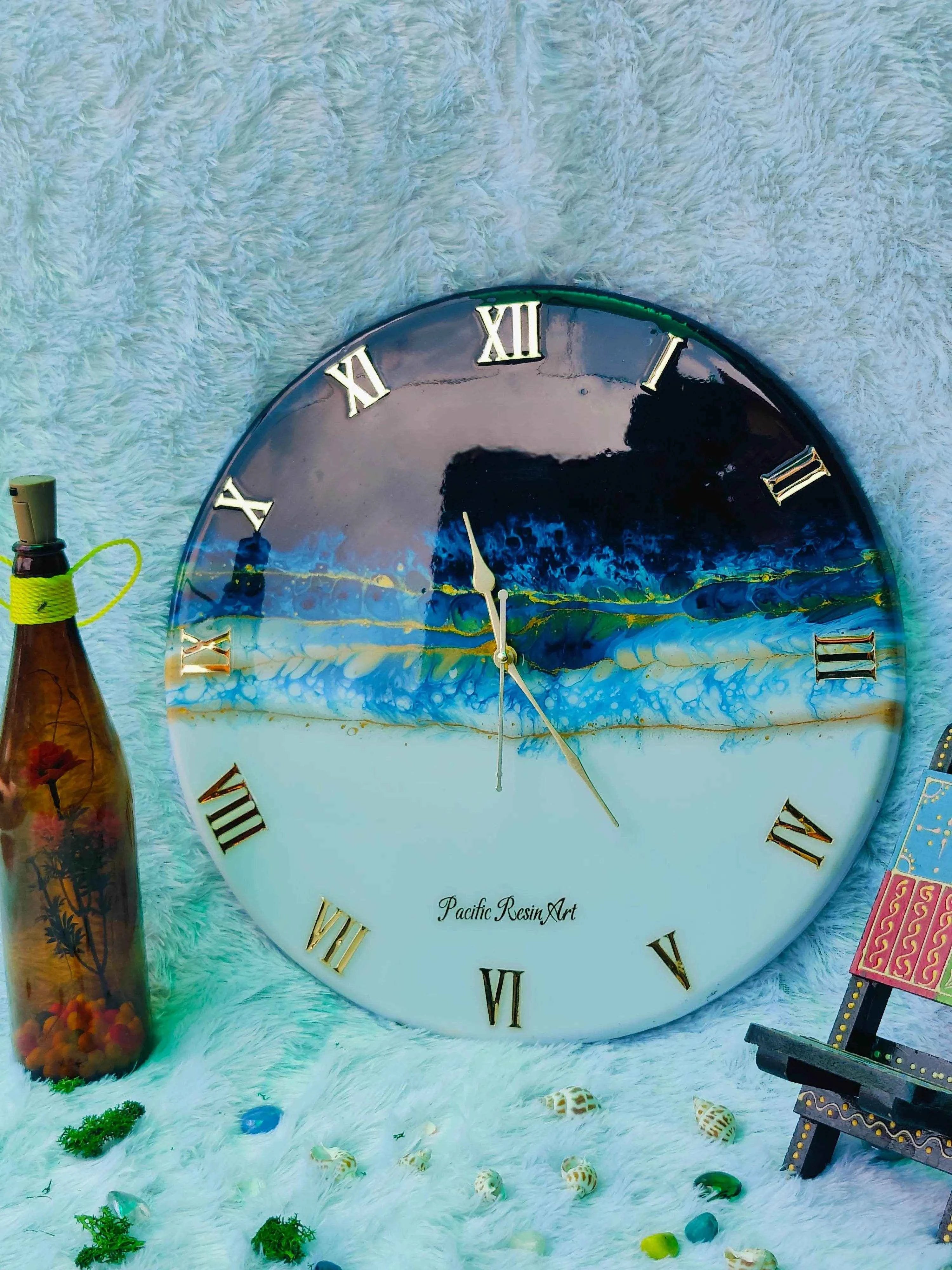 Mystic Thunder Blue Resin Wall Clock | Premium Resin Wall Clocks - Pacific Resin Art