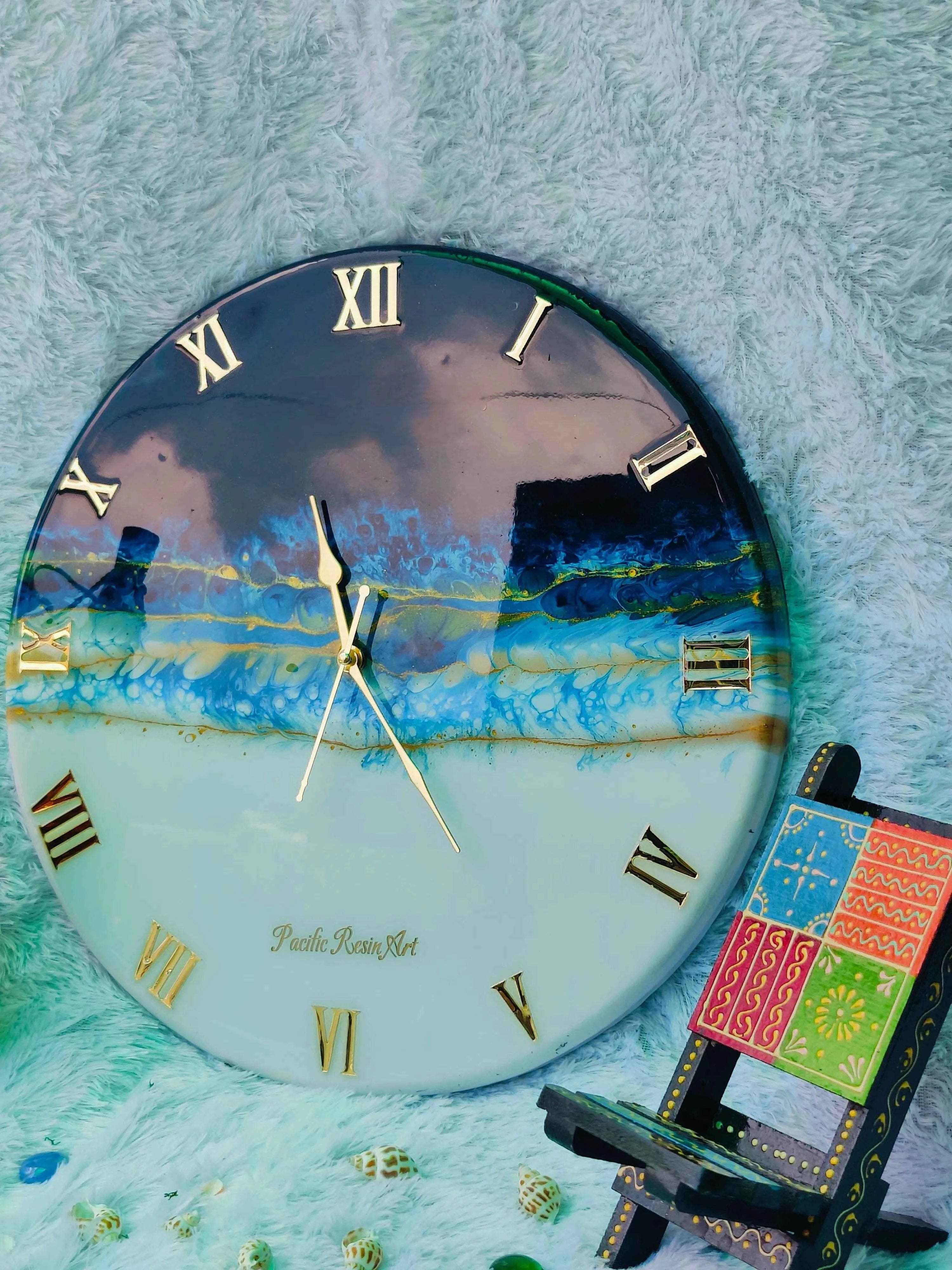 Mystic Thunder Blue Resin Wall Clock | Premium Resin Wall Clocks - Pacific Resin Art