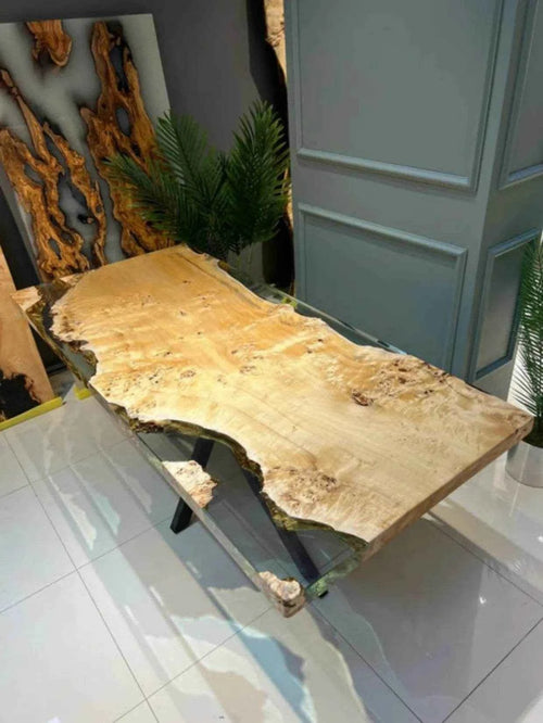 Galaxy Shine Translucent Resin Dining Table | Wooden Dining Table with legs - Pacific Resin Art