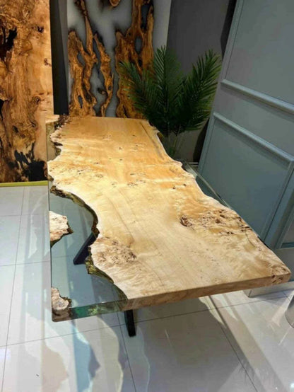 Galaxy Shine Translucent Resin Dining Table | Wooden Dining Table with legs - Pacific Resin Art