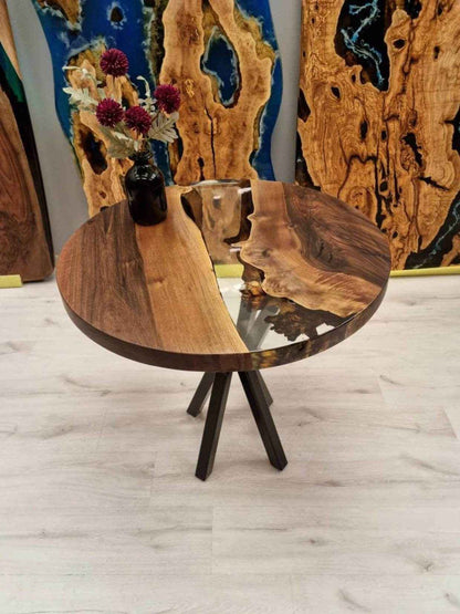 Feast Translucent Resin Coffee Table  | Round Wooden Coffee Table with legs - Pacific Resin Art