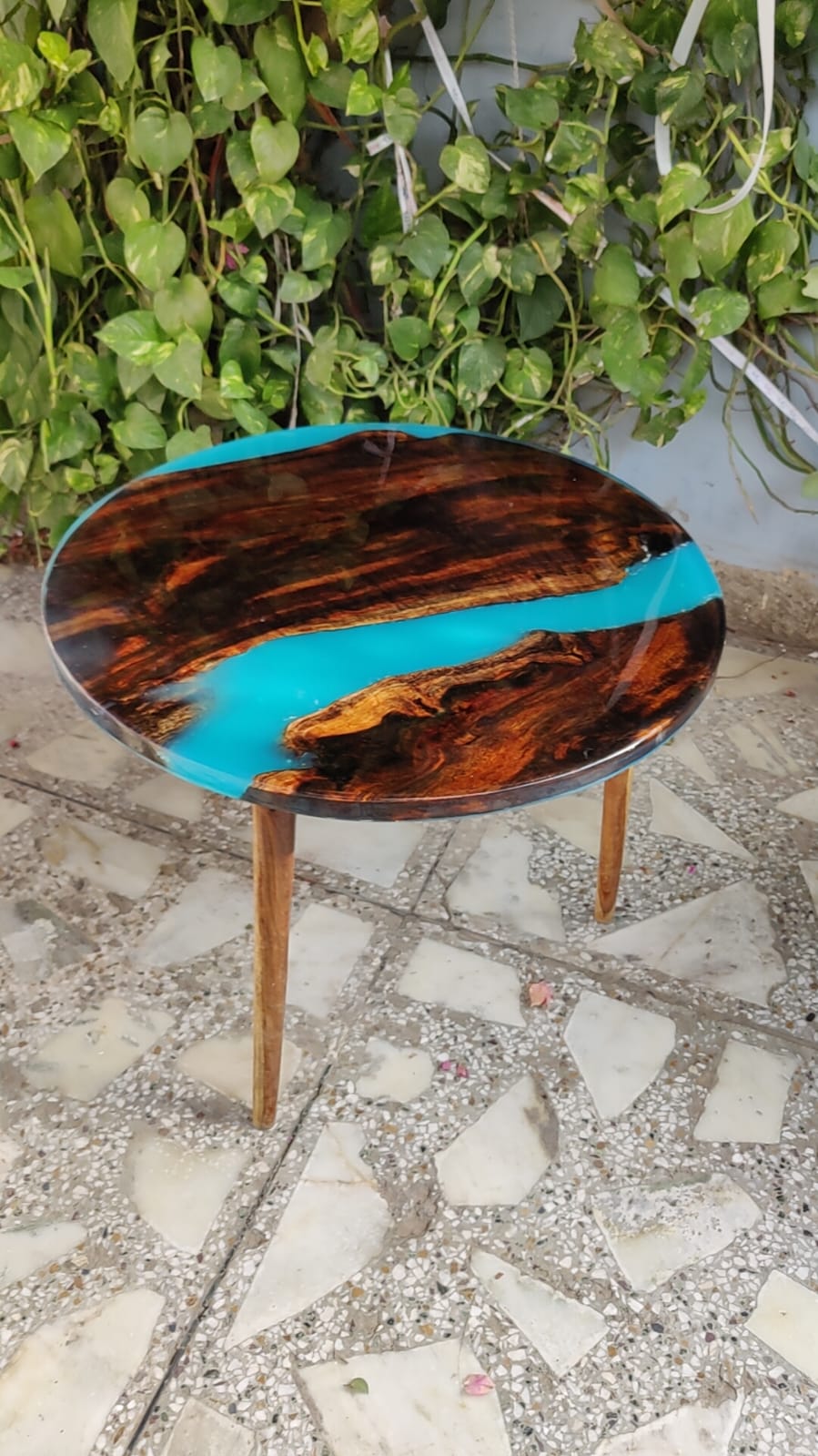 Skyblue lite Epoxy resin art coffee table without stand