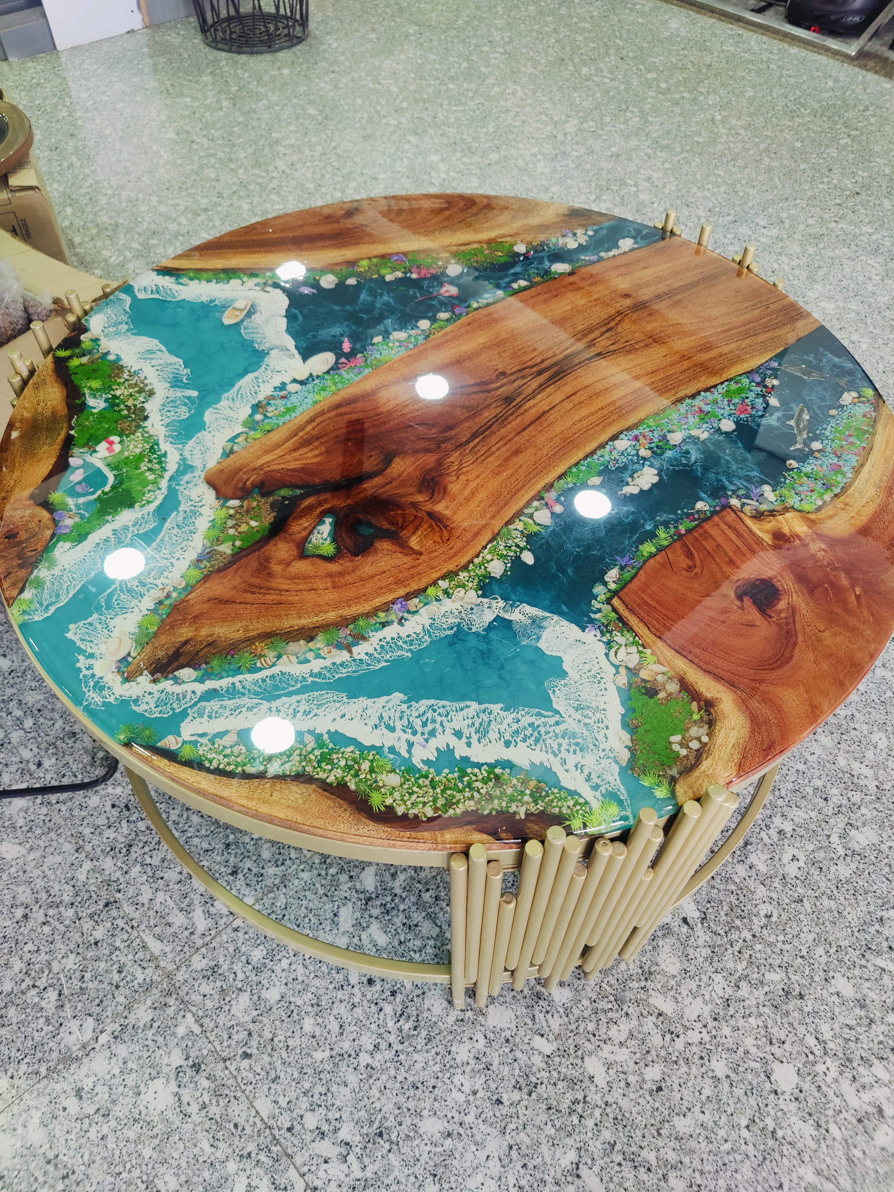 Ocean River Epoxy resin art centre table without stand