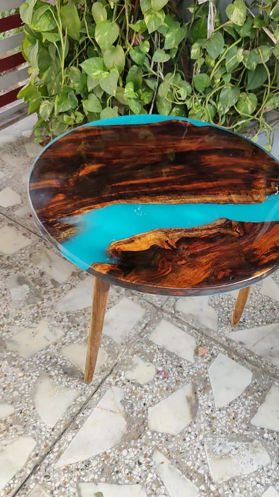 Skyblue lite Epoxy resin art coffee table without stand