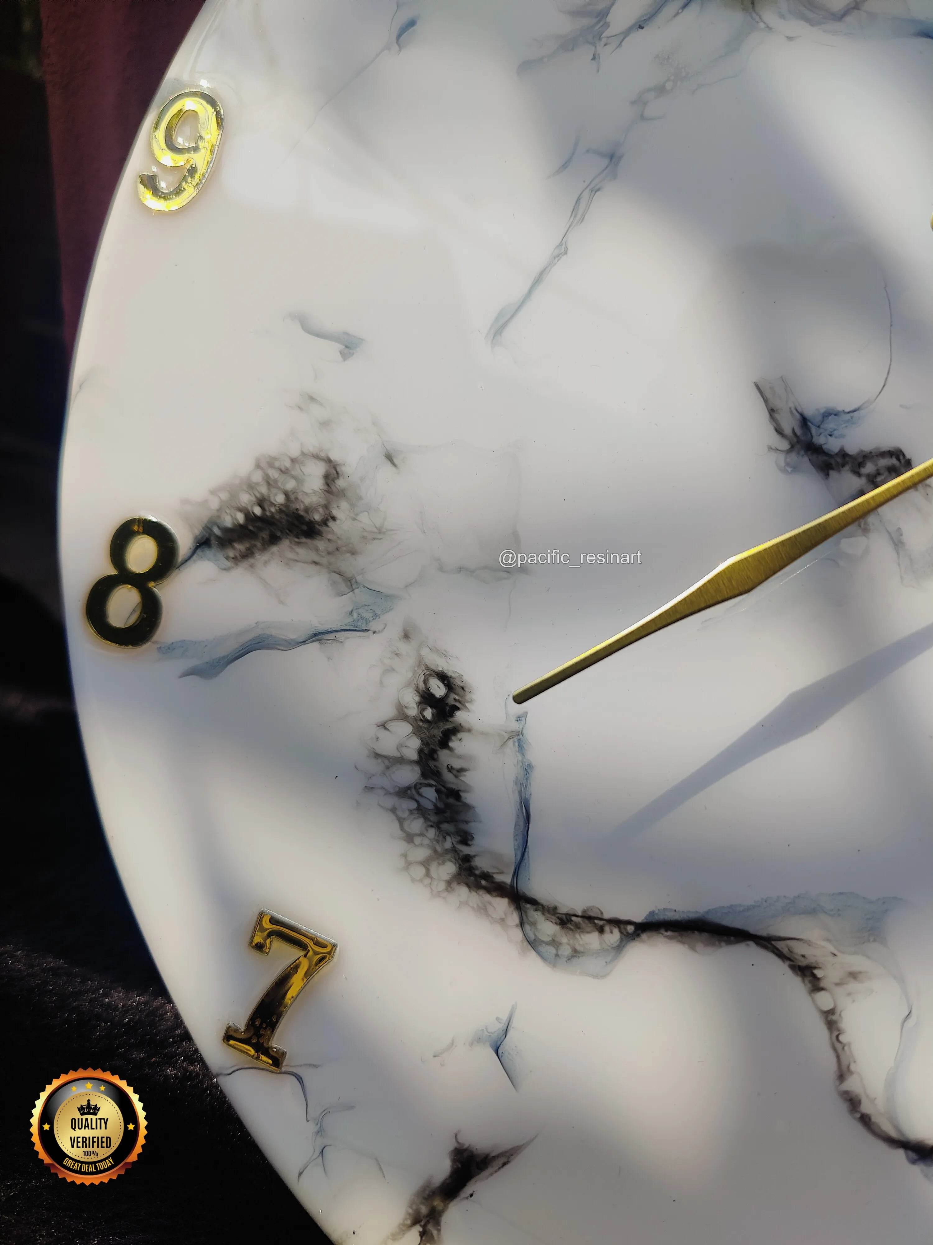White Marble Resin wall clock | Epoxy Art Wall Clocks - Pacific Resin Art