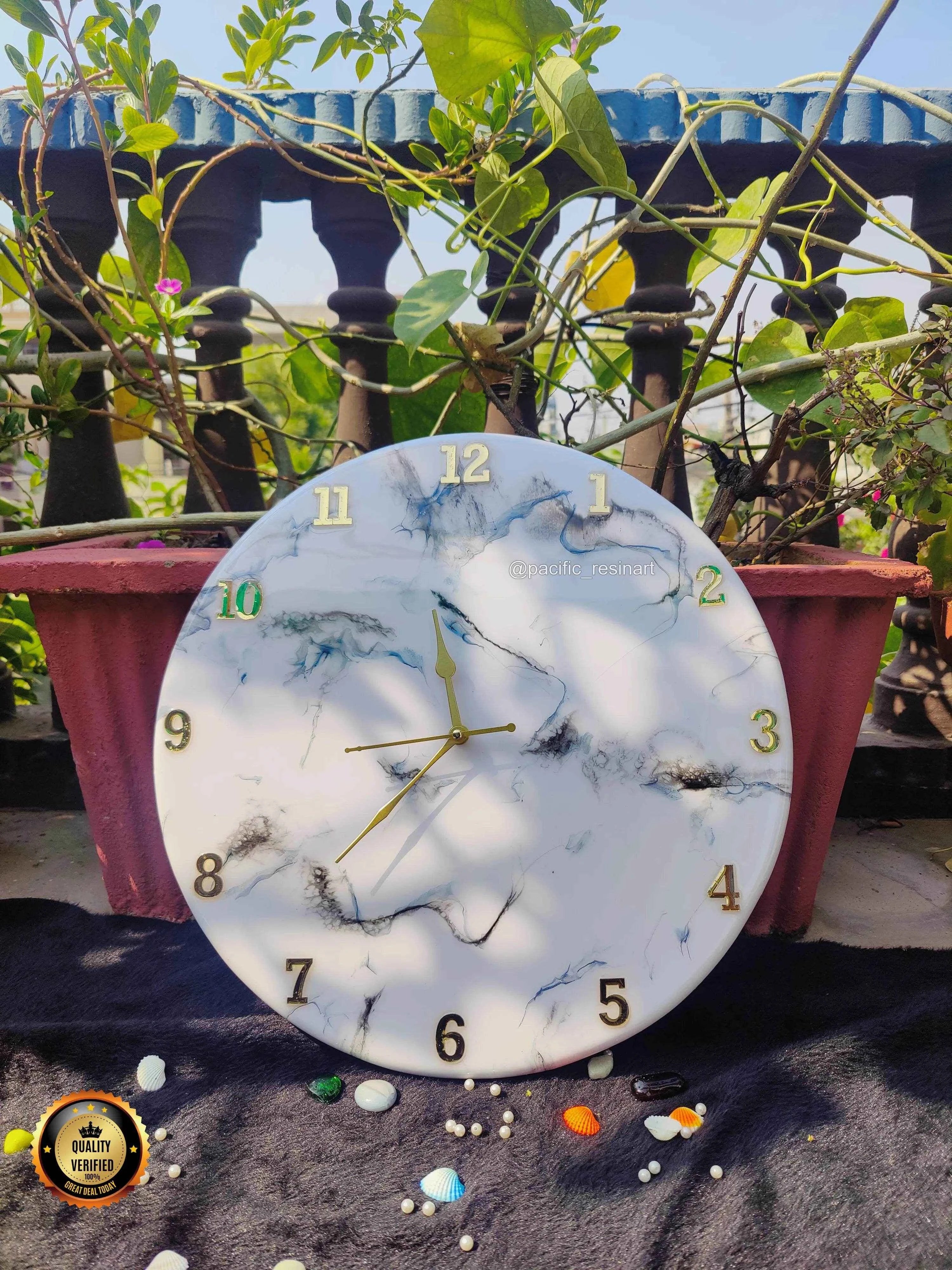 White Marble Resin wall clock | Epoxy Art Wall Clocks - Pacific Resin Art