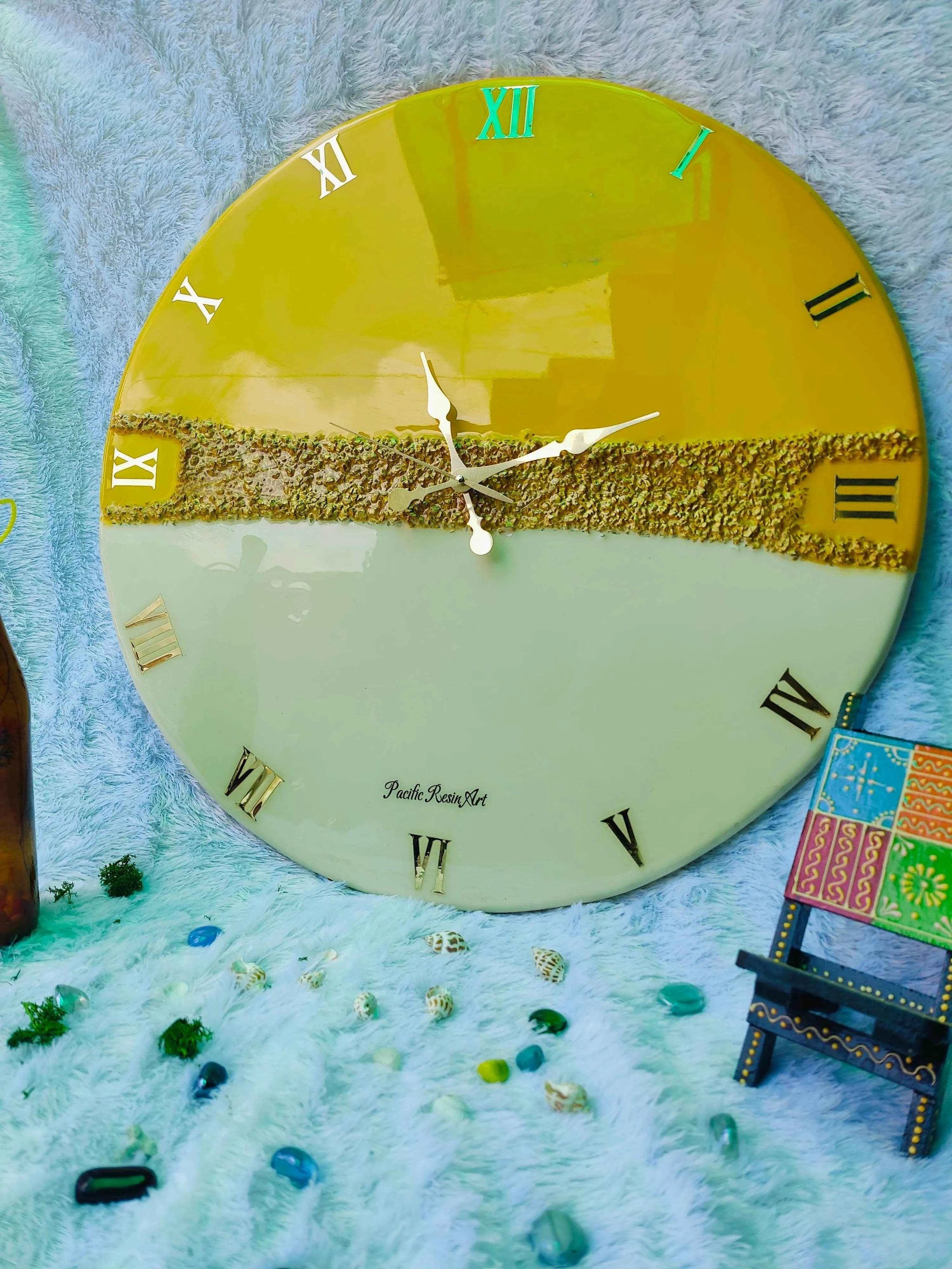 Golden Bridge Resin Wall Clock | Modern Resin Art Wall Decor - Pacific Resin Art