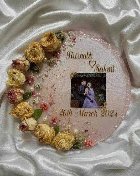 Peach Round Resin Art Flower Preservations | Resin Varmala Preservation Frame - Pacific Resin Art