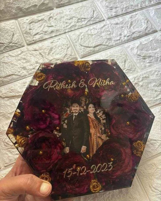 Hexagonal Red Rose Resin Varmala Preservations | Resin Flower Keepsake - Pacific Resin Art