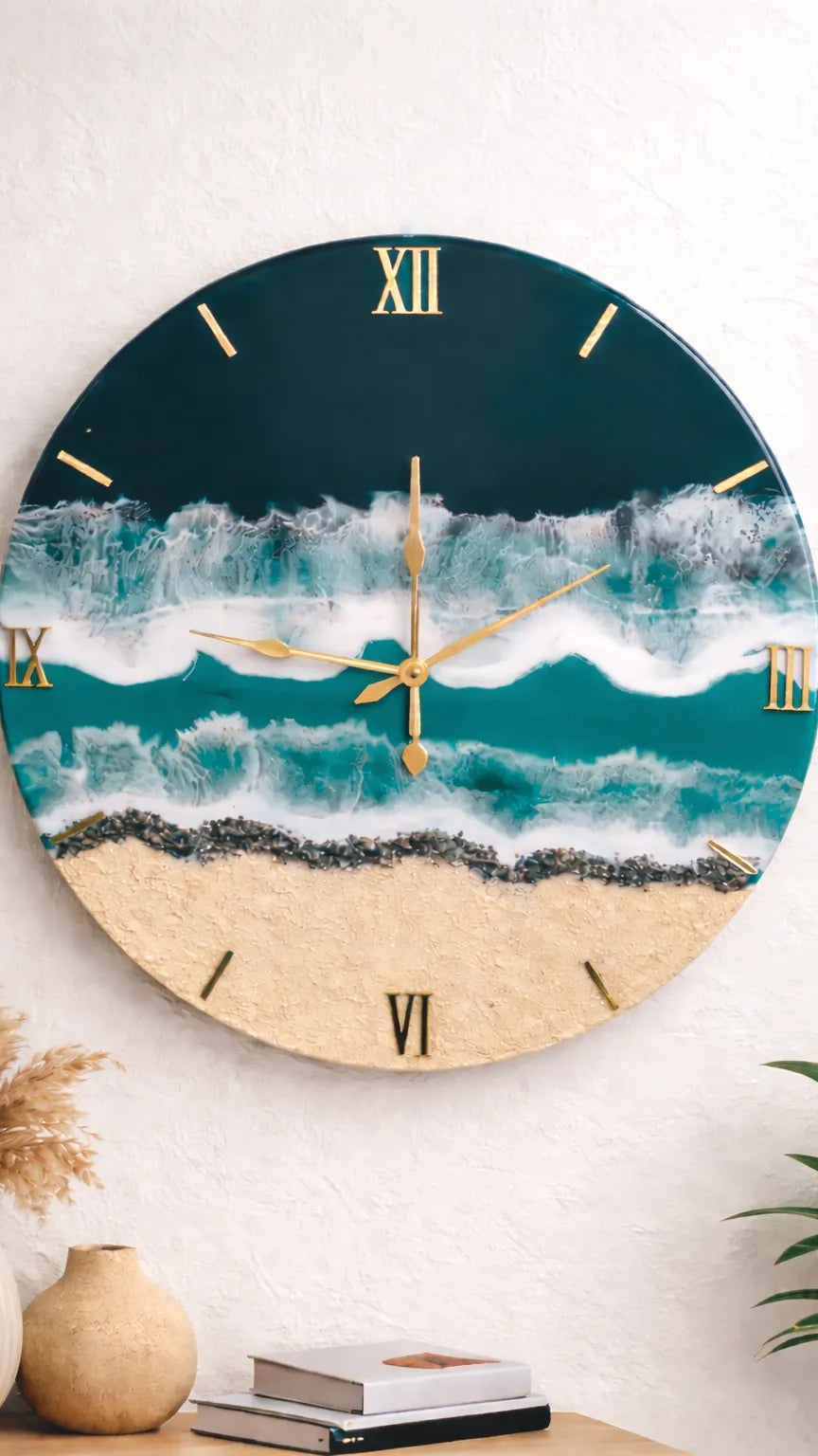 Aqua Horizon Handcrafted Ocean Resin Wall Clock