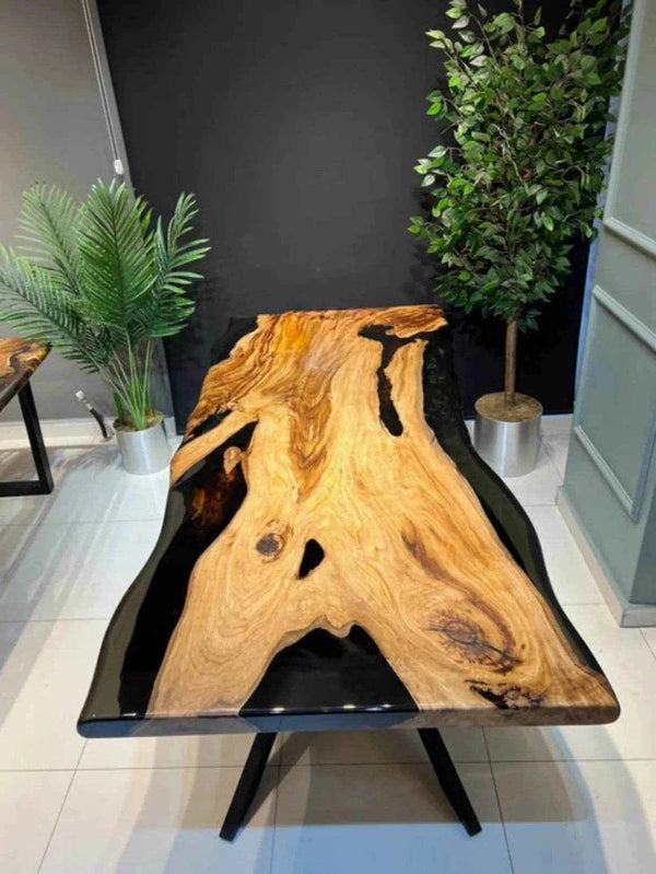 Zedd black Wooden Epoxy Dining Table | Modern Resin Dining Table with legs