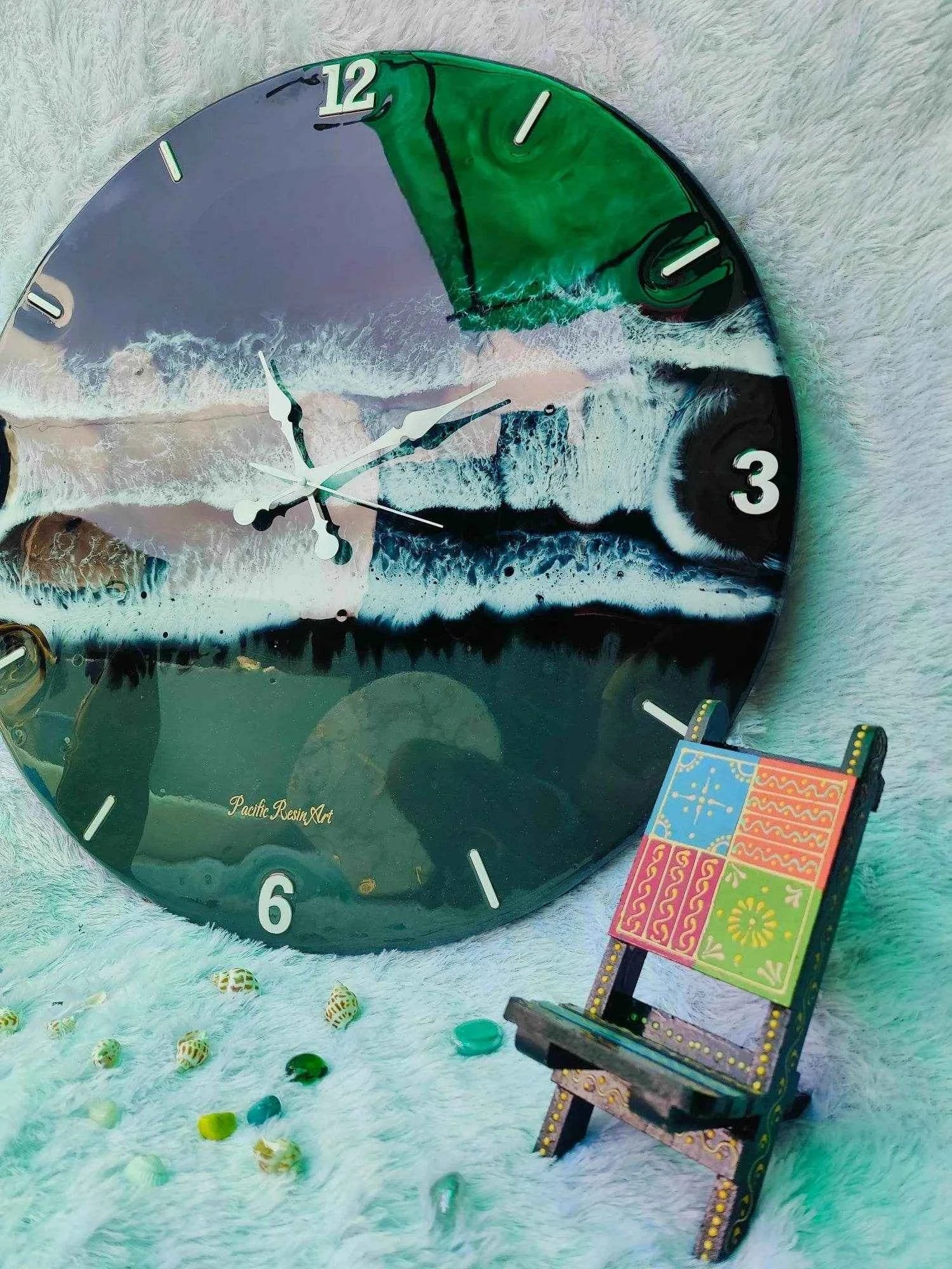 Black Ocean Resin Art Wall Clock | Premium Resin Wall Clocks - Pacific Resin Art