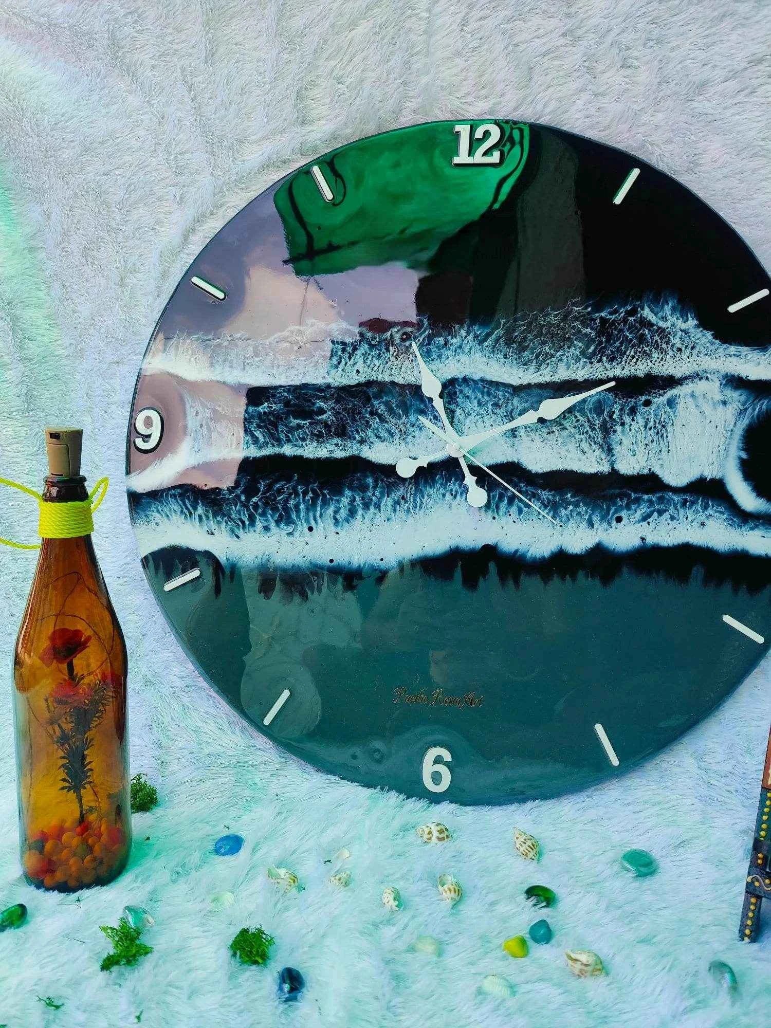 Black Ocean Resin Art Wall Clock | Premium Resin Wall Clocks - Pacific Resin Art
