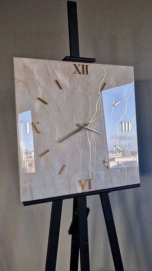 Golden Sands Squared Resin Wall Clock - Pacific Resin Art
