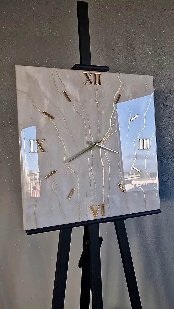 Golden Sands Squared Resin Wall Clock - Pacific Resin Art