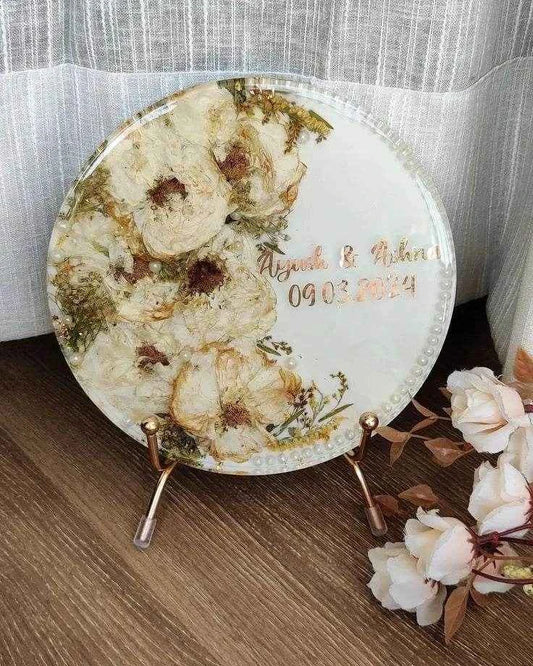 White Floral Pure Resin Varmala Preservation Frame - Pacific Resin Art