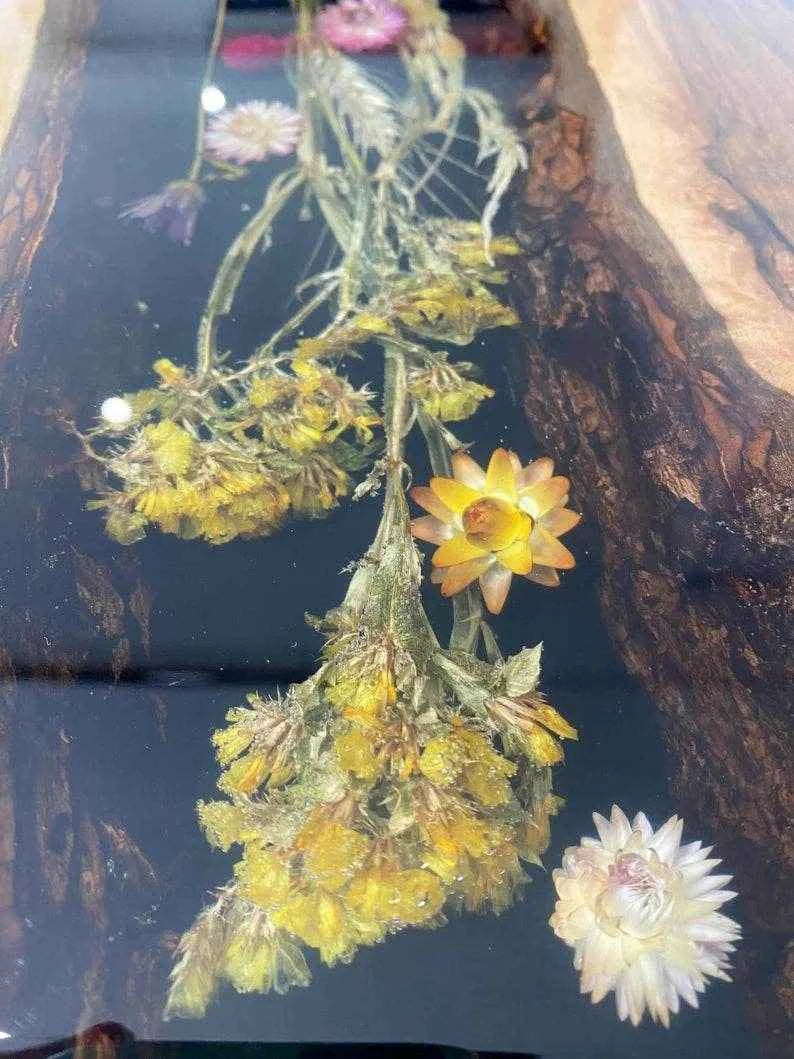 Black Floral Resin Dining table | Stylish Epoxy Resin Dining Table with legs - Pacific Resin Art
