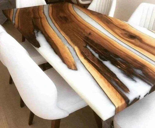 Veloura White Wooden Resin Dining table | Modern Resin Dining Table for Interiors with legs - Pacific Resin Art