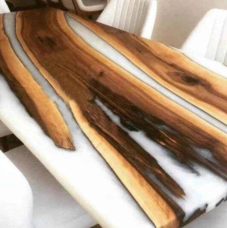 Veloura White Wooden Resin Dining table | Modern Resin Dining Table for Interiors with legs - Pacific Resin Art