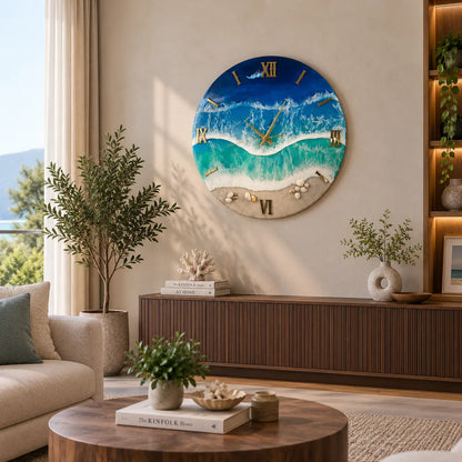 Tsunami Epoxy Resin Wall Clock | Modern Epoxy Art For Decor