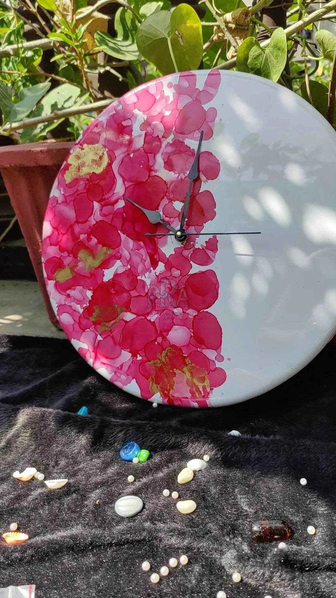 Pink Roses Floral Resin wall clock | Premium Epoxy Clocks - Pacific Resin Art