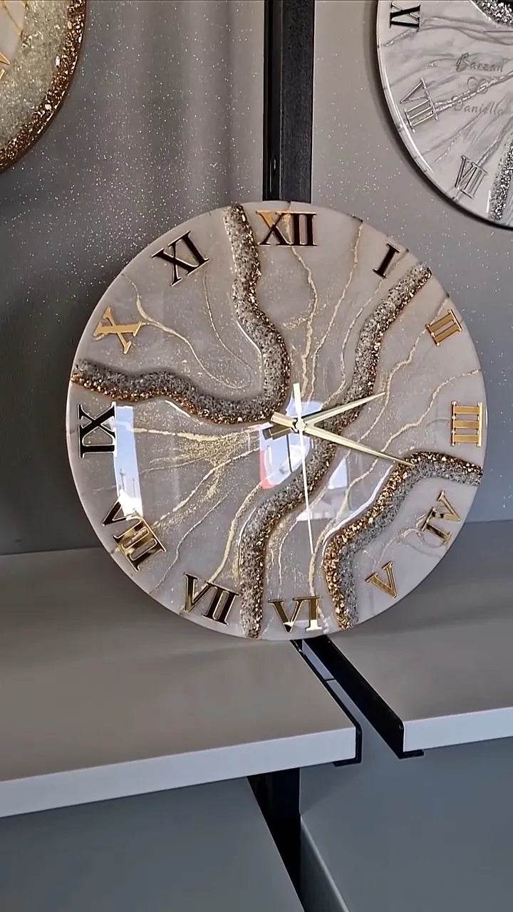 Offwhite Golden Geode Resin Wall Clock - Pacific Resin Art