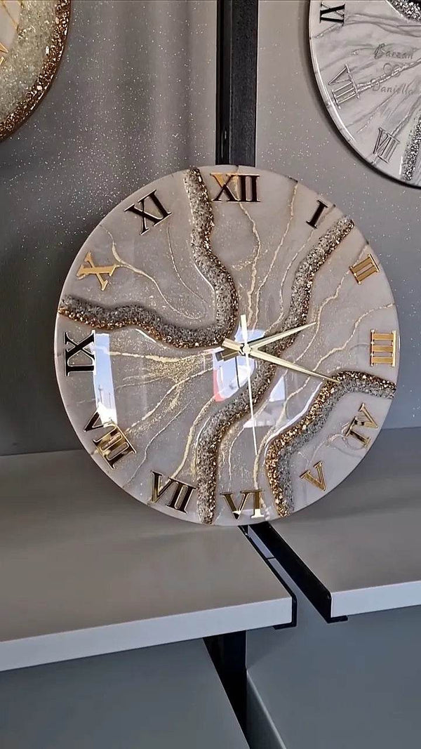 Offwhite Golden Geode Resin Wall Clock