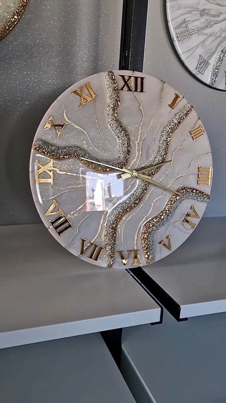 Offwhite Golden Geode Resin Wall Clock - Pacific Resin Art