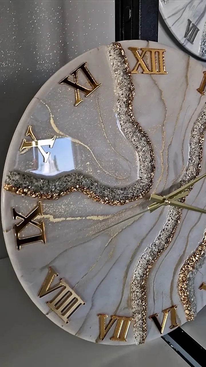 Offwhite Golden Geode Resin Wall Clock - Pacific Resin Art
