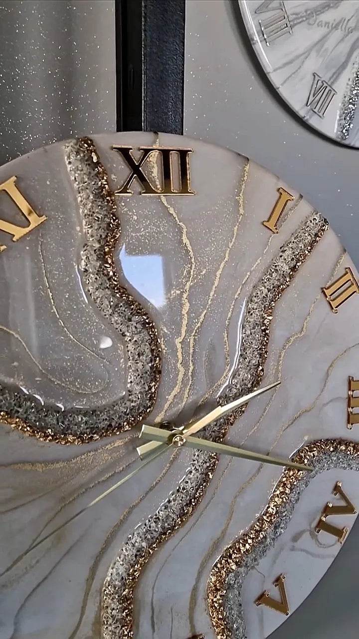 Offwhite Golden Geode Resin Wall Clock - Pacific Resin Art