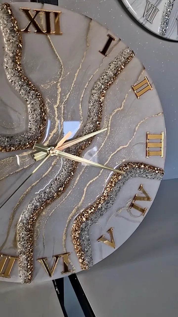 Offwhite Golden Geode Resin Wall Clock - Pacific Resin Art