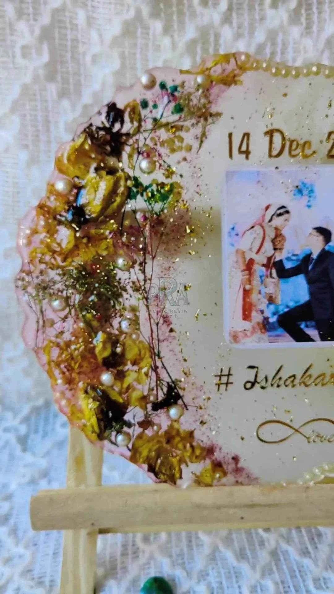 Golden Translucent Epoxy Resin Varmala preservation  | Resin wedding flower preservation - Pacific Resin Art