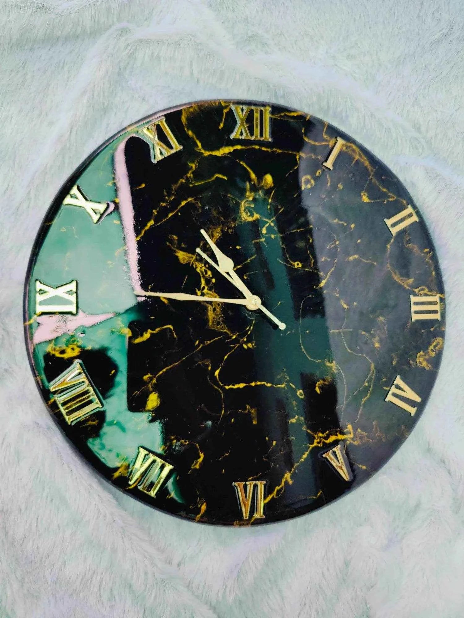 Black Golden Marble Resin Wall Clock | Modern Epoxy Art For Decor - Pacific Resin Art