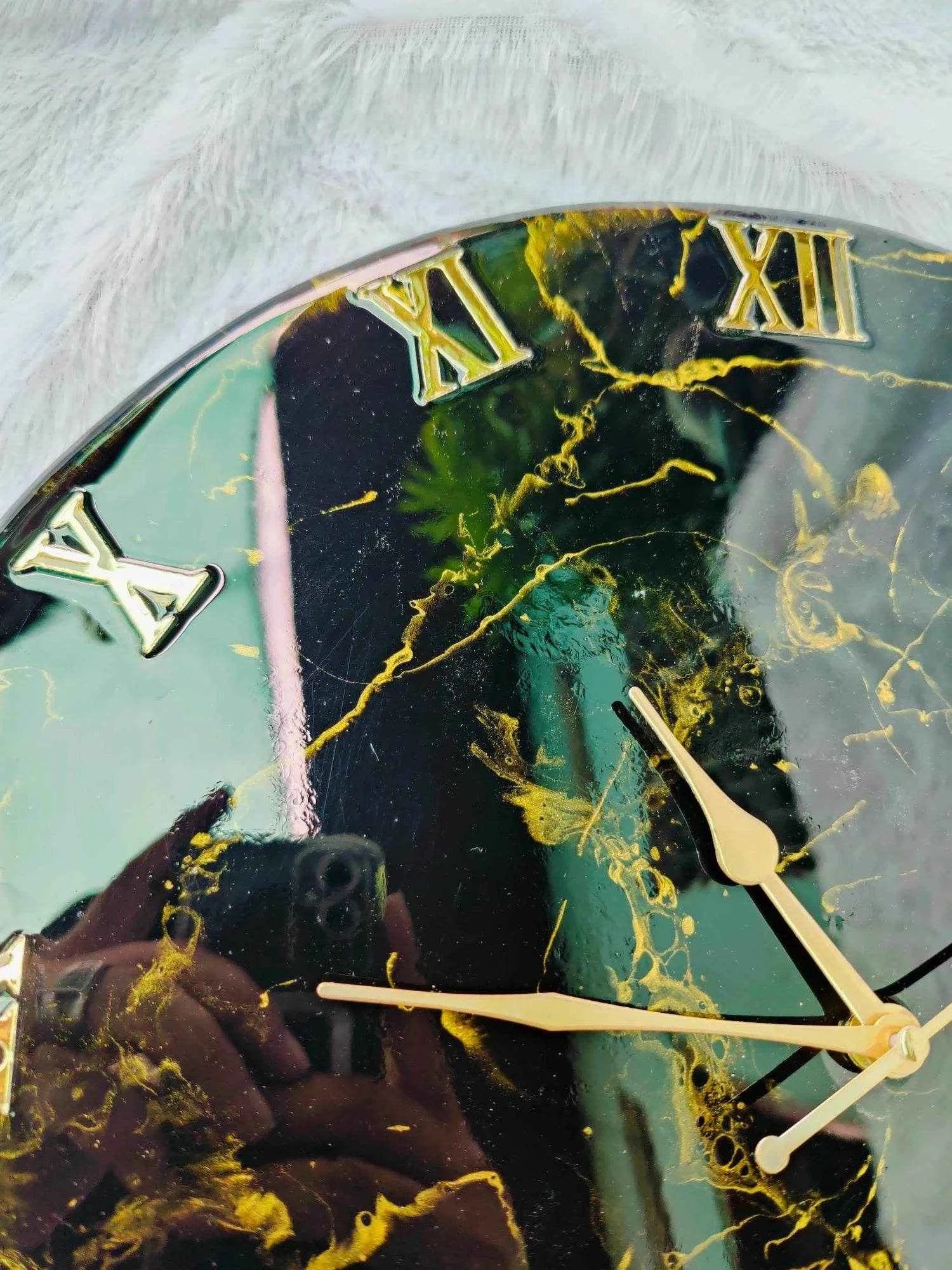 Black Golden Marble Resin Wall Clock | Modern Epoxy Art For Decor - Pacific Resin Art