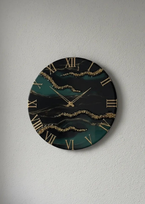 Gilded Mist Elegant Resin Wall Clock - Pacific Resin Art
