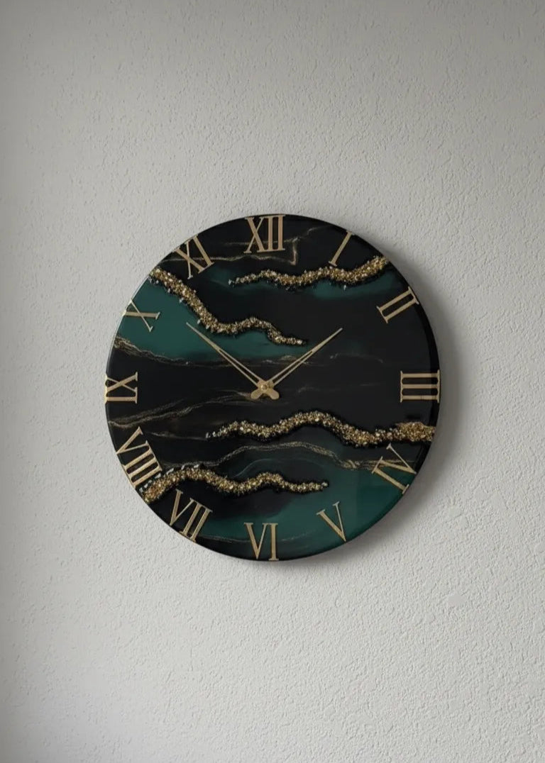 Gilded Mist Elegant Resin Wall Clock - Pacific Resin Art