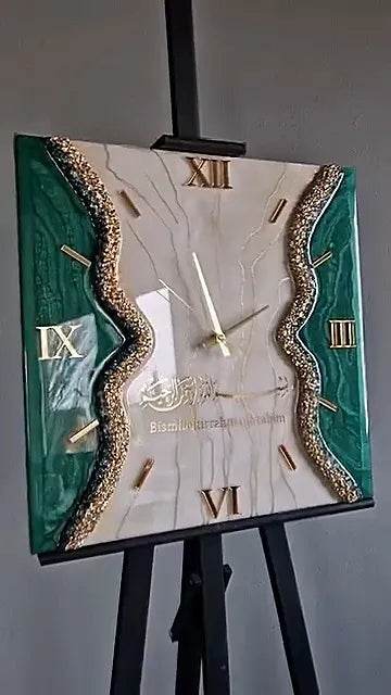 BISMILLAH Islamic Squared Resin Wall Clock - Pacific Resin Art
