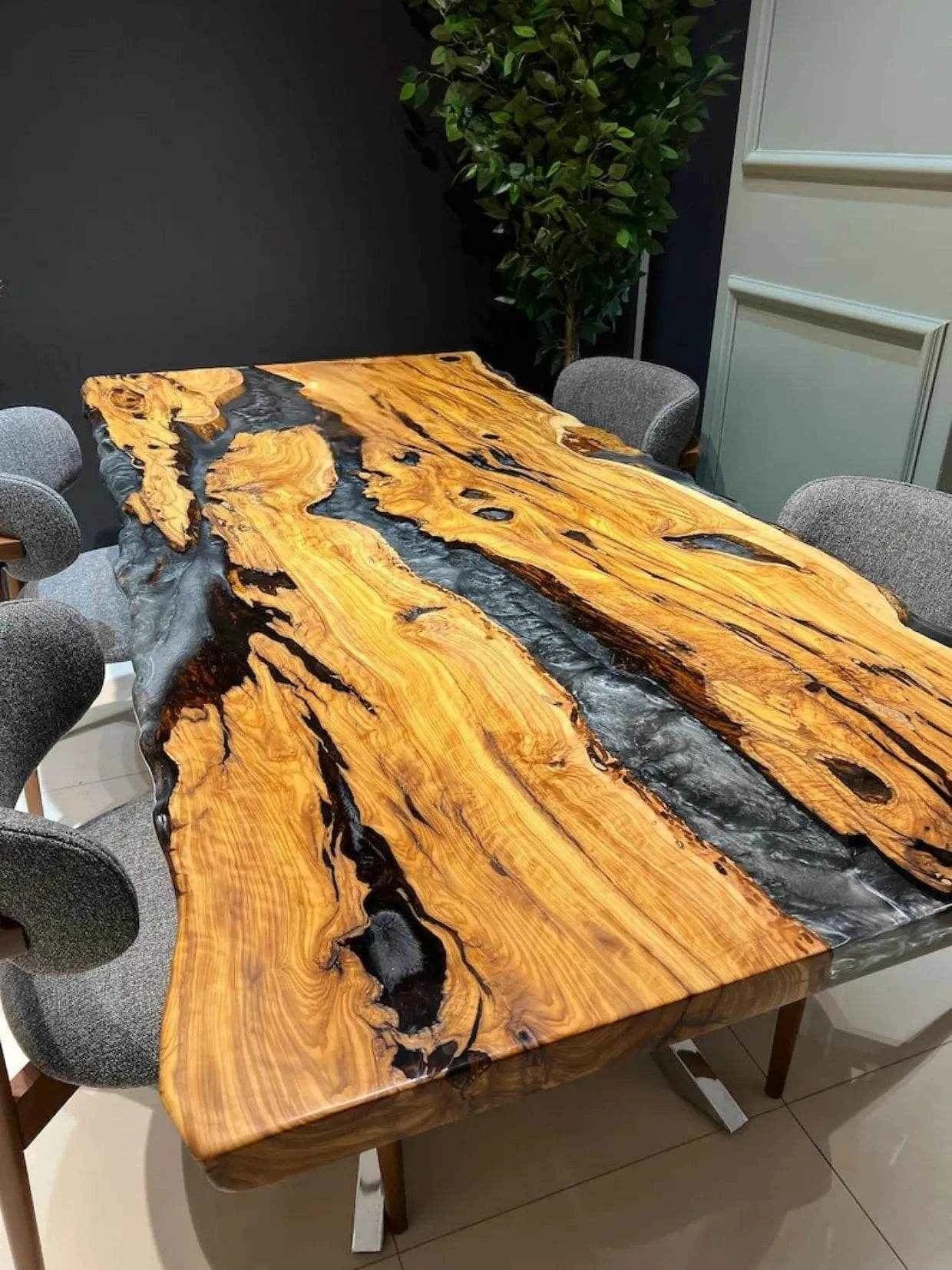 Thunder clouds Wooden Resin Dining Table with legs - Pacific Resin Art