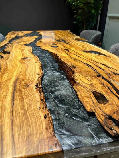Thunder clouds Wooden Resin Dining Table with legs - Pacific Resin Art