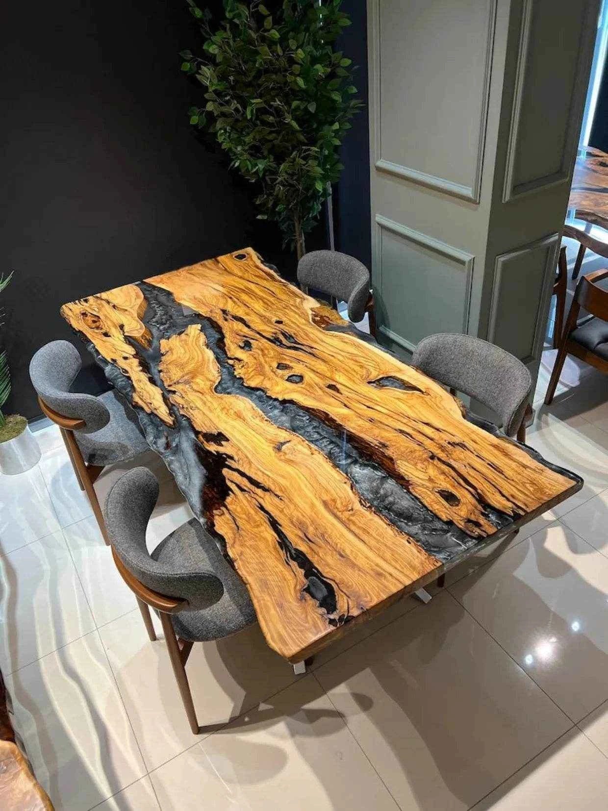 Thunder clouds Wooden Resin Dining Table with legs - Pacific Resin Art