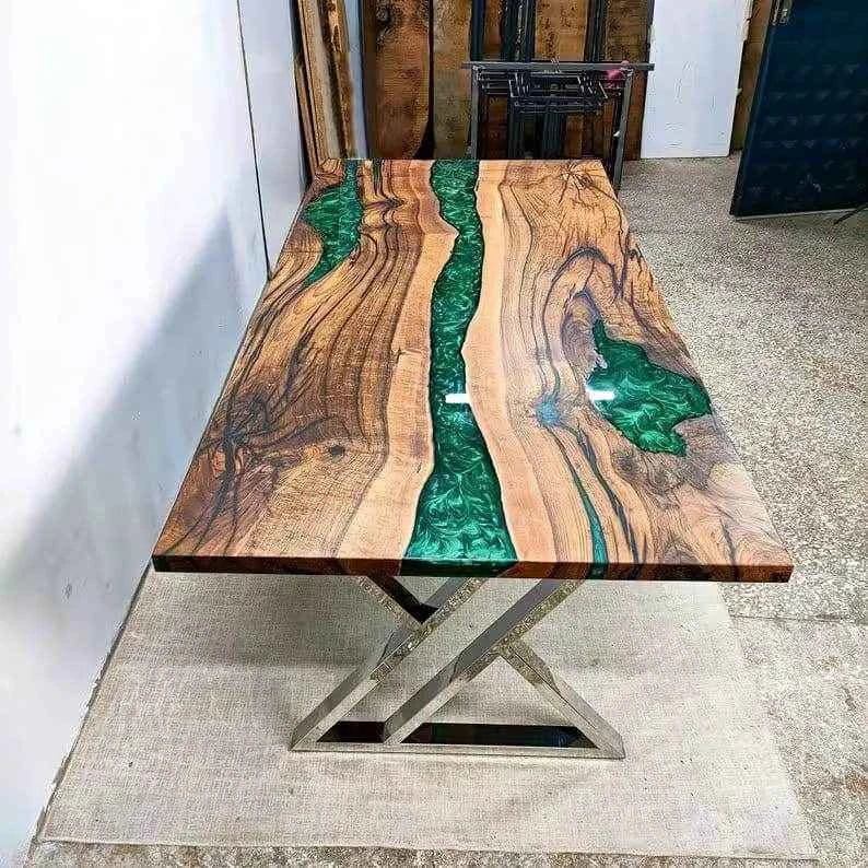 LuxePour Green Resin Dining Table | Luxury Resin Art dining table for home interiors - Pacific Resin Art