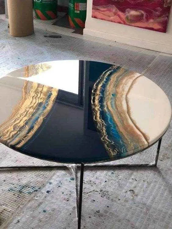 Blue White epoxy Resin Coffee Table | Designer Epoxy resin art table For Home Decor - Pacific Resin Art